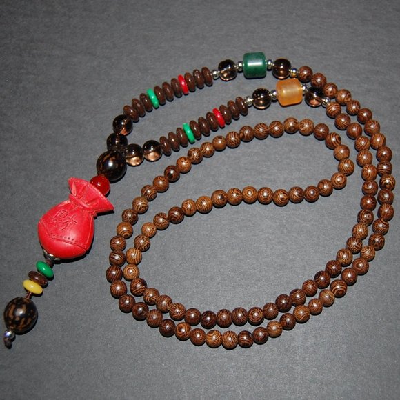 Yoga Nacklace,Wood Necklce,Yoga Wooden Necklace,Tibetan Necklace,Wood,Gemstone - Picture 1 of 2